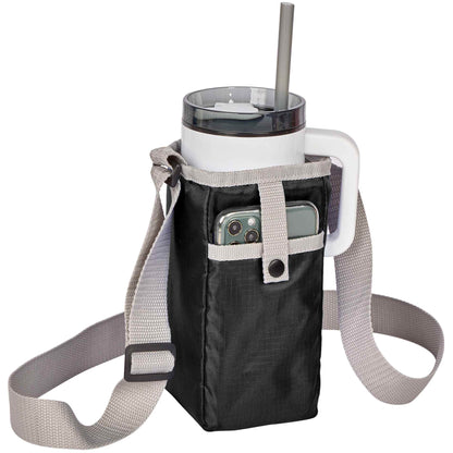 Front View of Black Insulated Bottle Sling plain