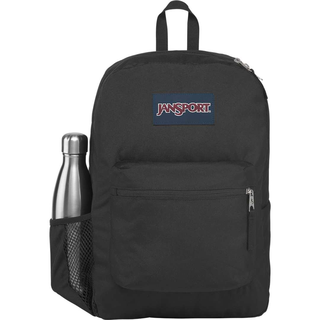 Front View of Black Jansport Crosstown Plus Backpack plain