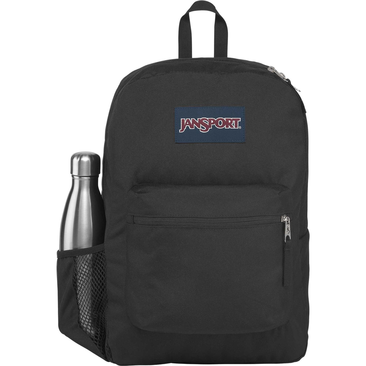 Front View of Black Jansport Crosstown Plus Backpack plain