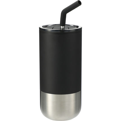 Front View of Black Lagom 16oz Tumbler w/ SS Straw plain