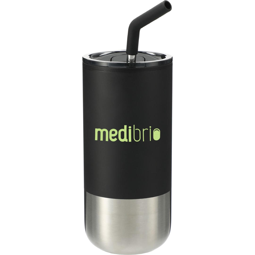 Front View of Black Lagom 16oz Tumbler w/ SS Straw