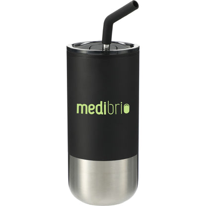Front View of Black Lagom 16oz Tumbler w/ SS Straw
