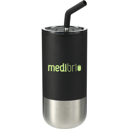 Front View of Black Lagom 16oz Tumbler w/ SS Straw