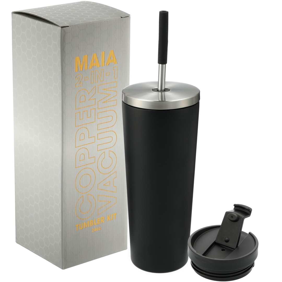 Front View of Black Maia 2-in-1 Copper Vacuum Tumbler Kit 24oz