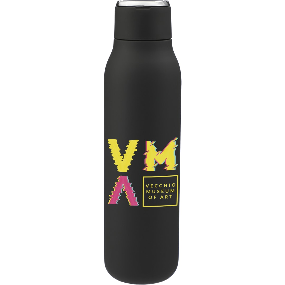 Front View of Black Marka Copper Vac Bottle w/ Metal Loop 20oz