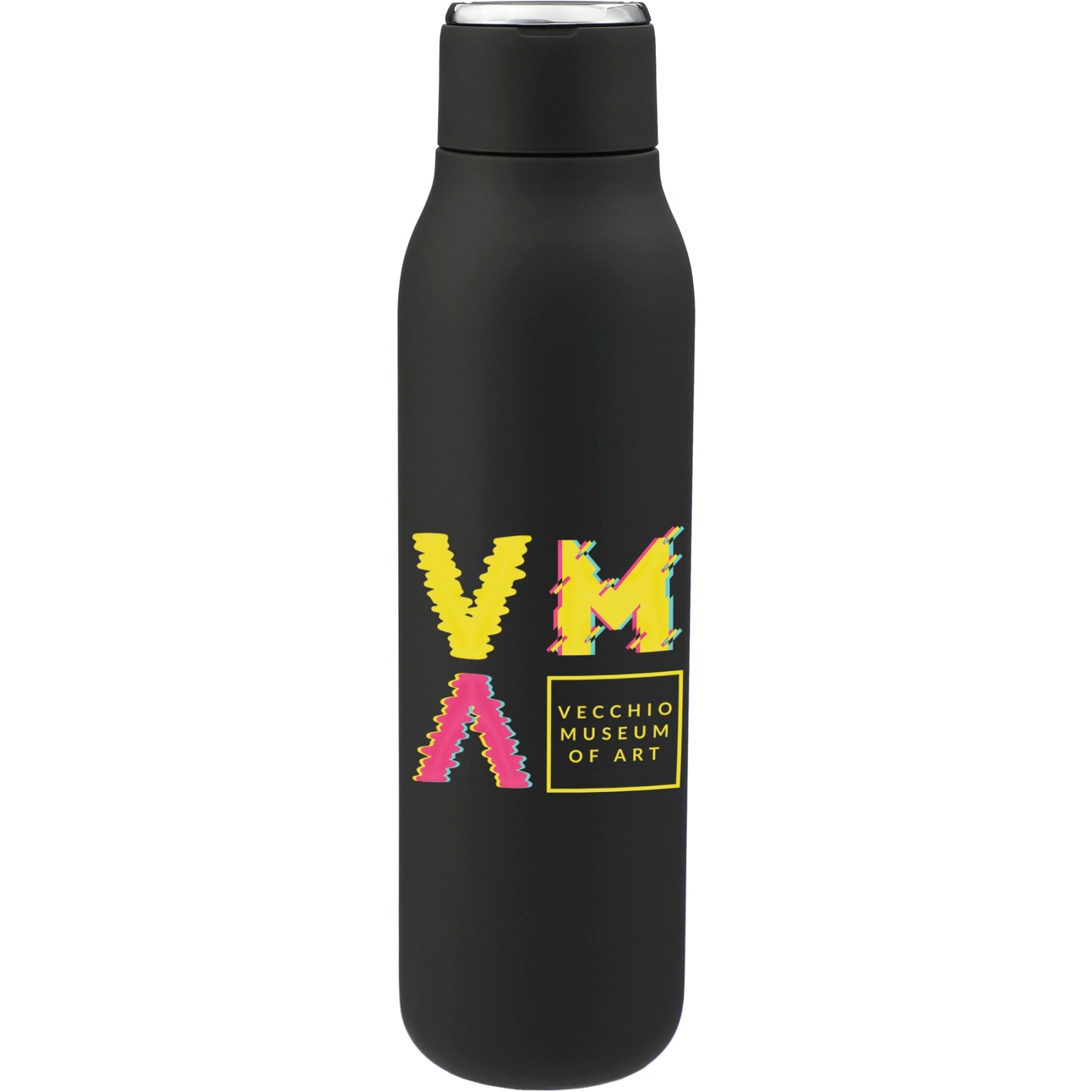 Front View of Black Marka Copper Vac Bottle w/ Metal Loop 20oz