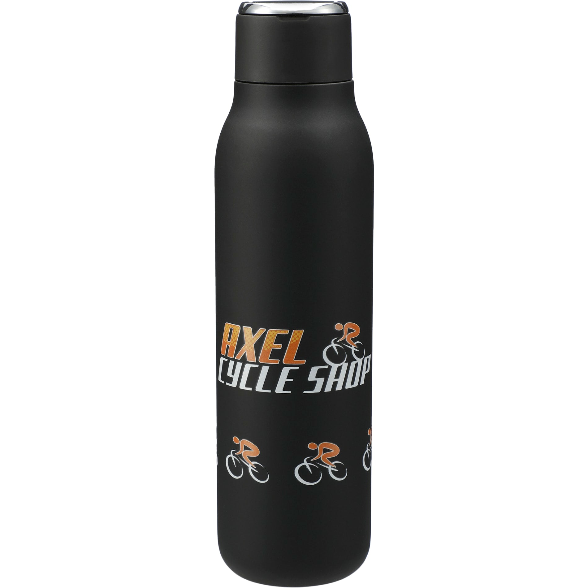 Front View of Black Marka Copper Vac Bottle w/ Metal Loop 20oz