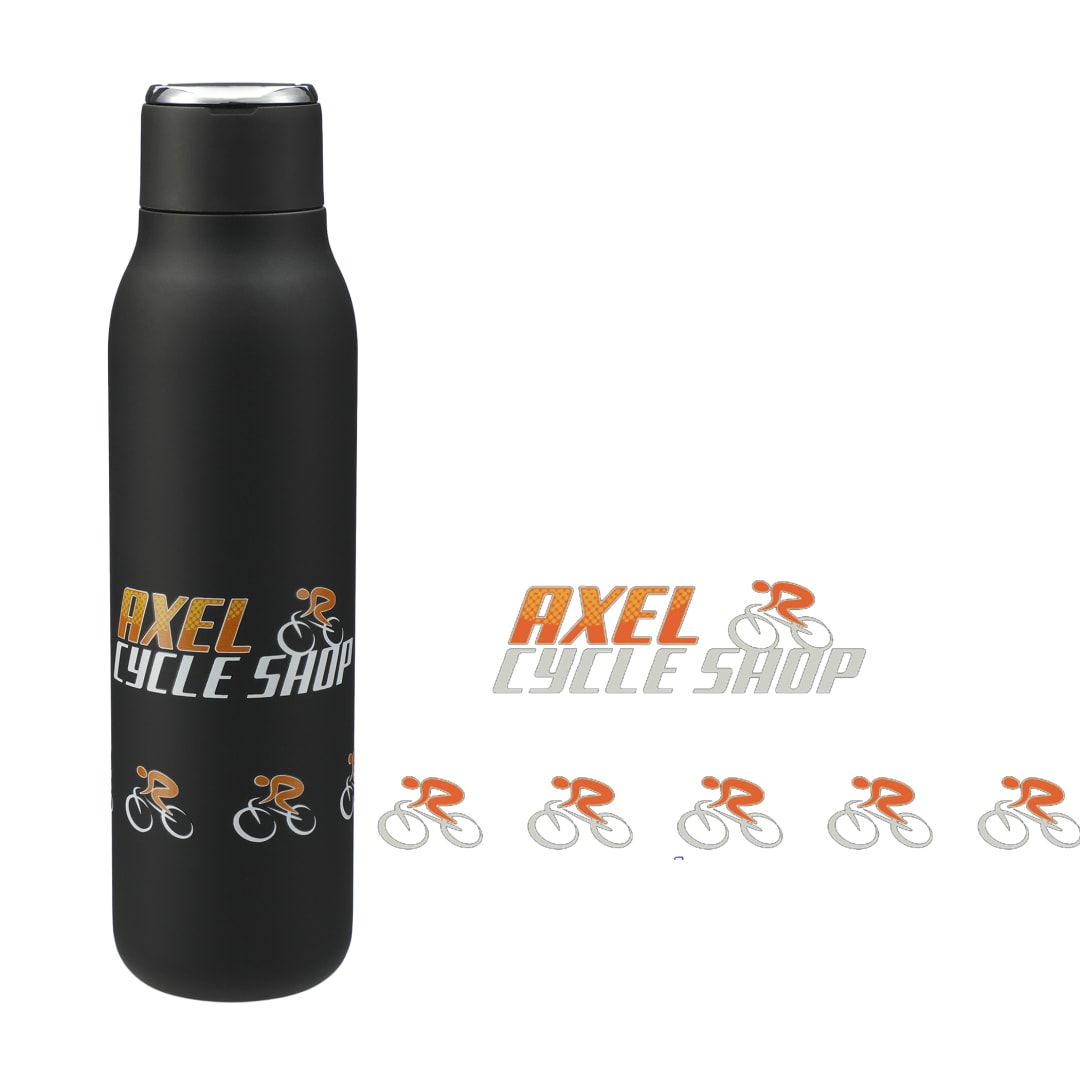 Front View of Black Marka Copper Vac Bottle w/ Metal Loop 20oz