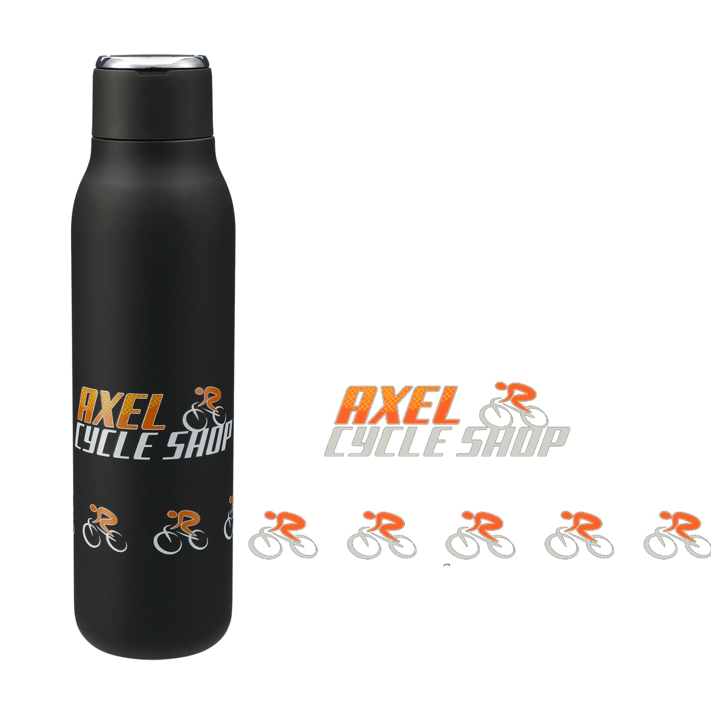 Front View of Black Marka Copper Vac Bottle w/ Metal Loop 20oz