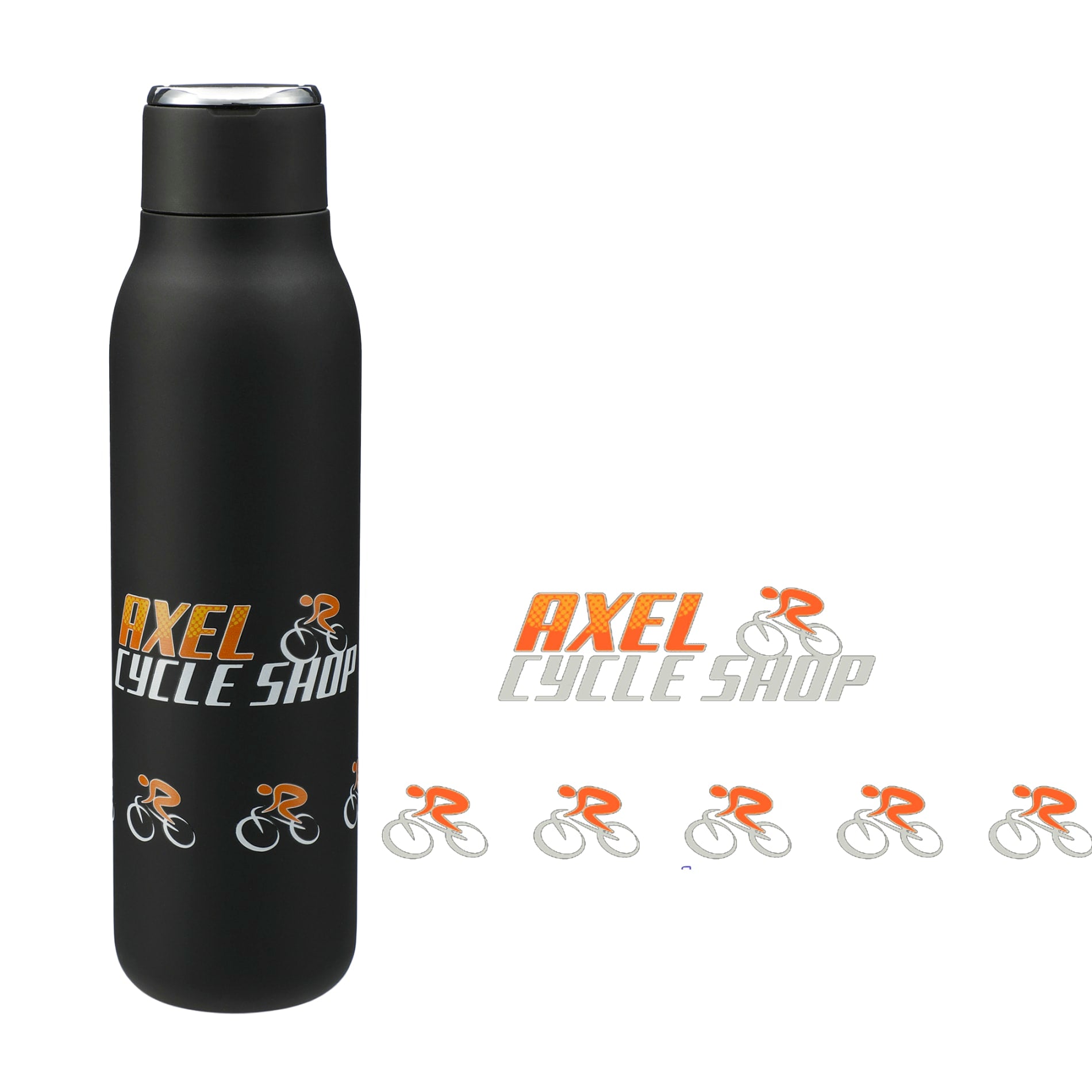 Front View of Black Marka Copper Vac Bottle w/ Metal Loop 20oz