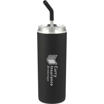 Front View of Black Marka Copper Vac Tumbler w/ SS straw 20oz