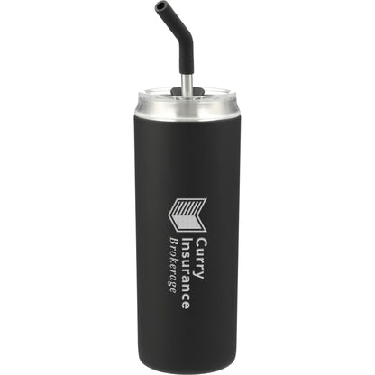 Front View of Black Marka Copper Vac Tumbler w/ SS straw 20oz