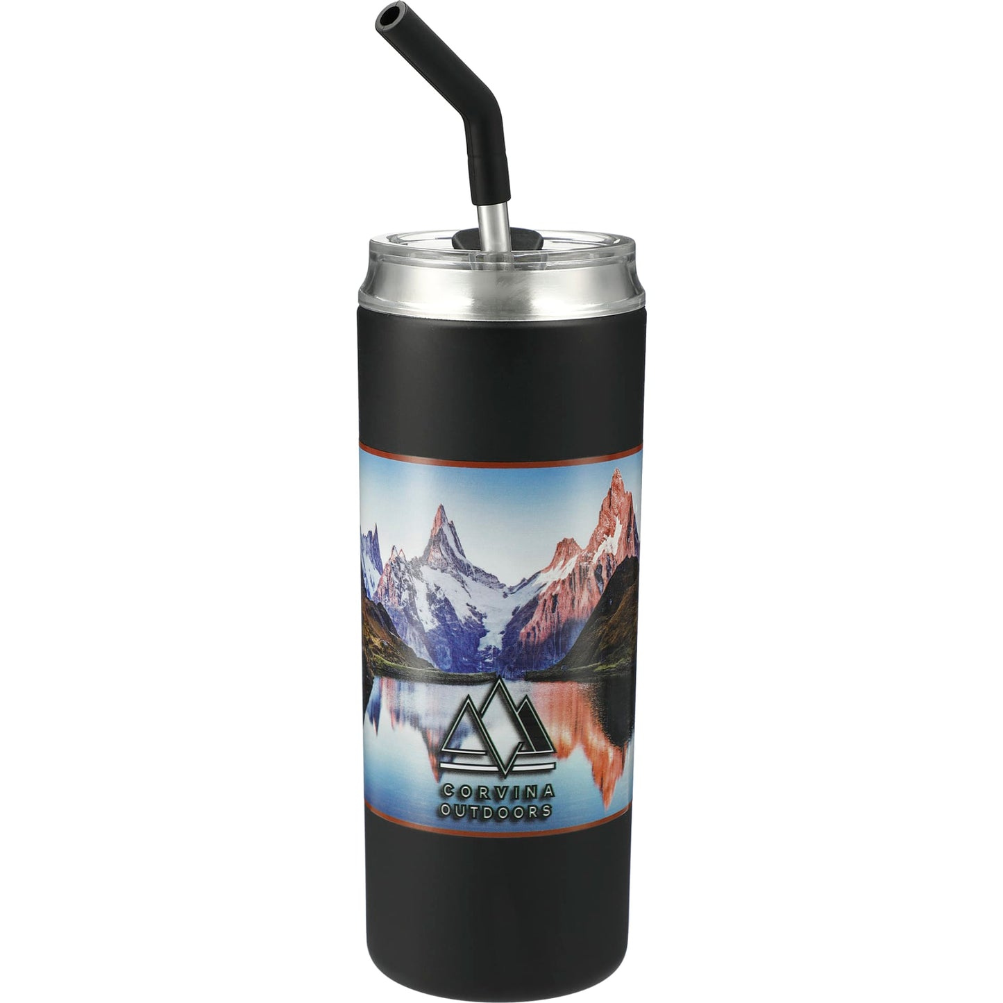 Front View of Black Marka Copper Vac Tumbler w/ SS straw 20oz