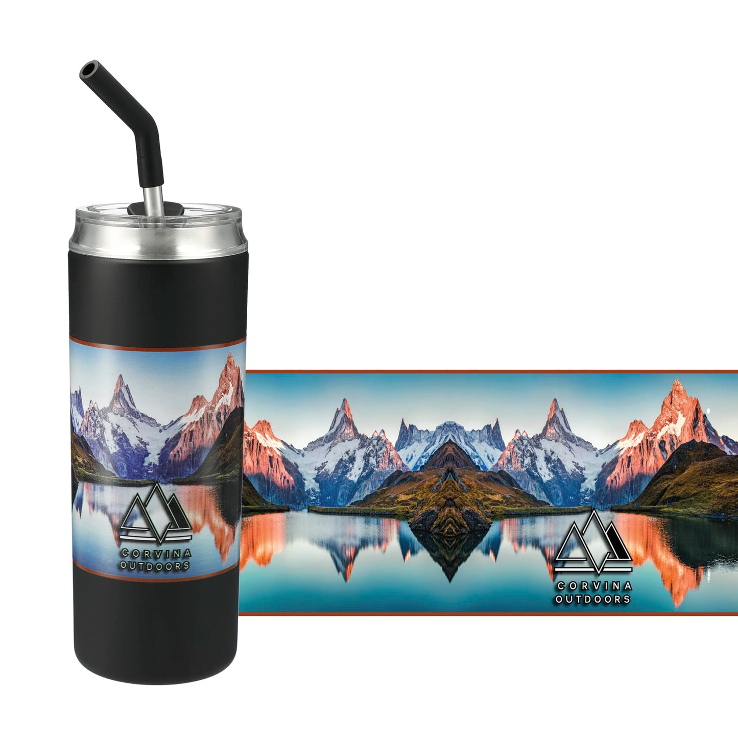 Front View of Black Marka Copper Vac Tumbler w/ SS straw 20oz