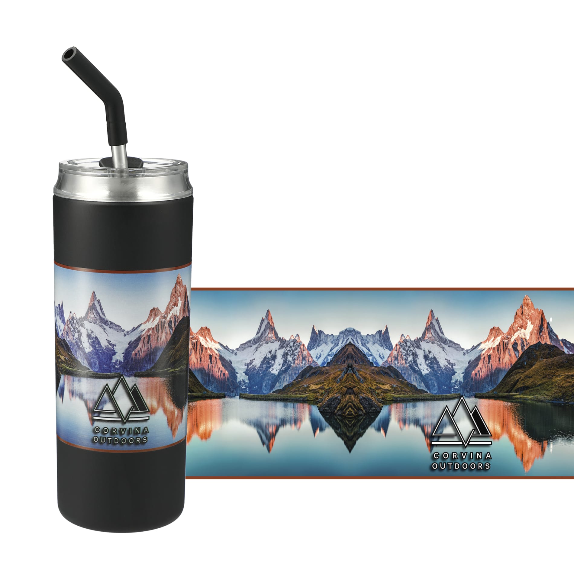 Front View of Black Marka Copper Vac Tumbler w/ SS straw 20oz