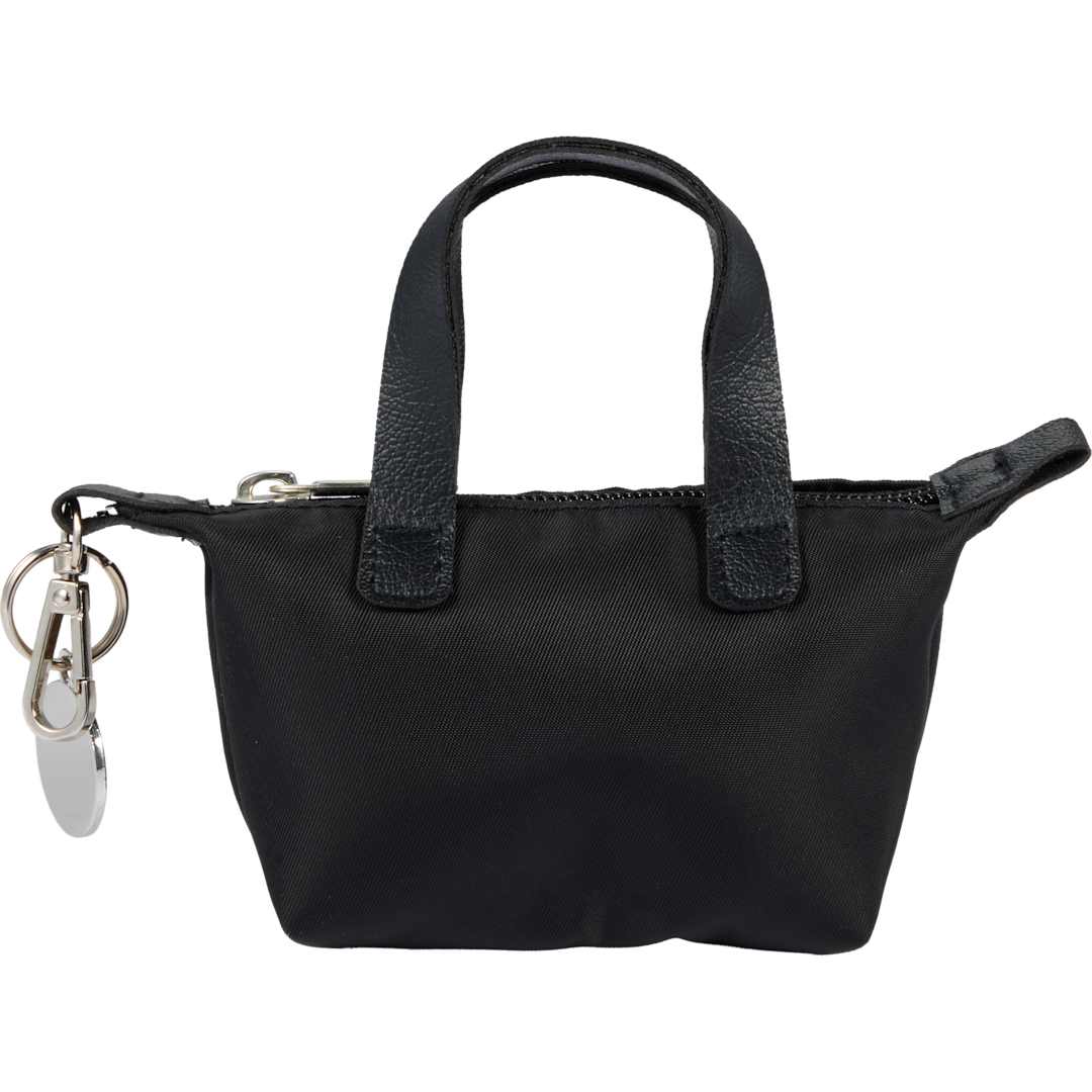 Front View of Black Mini Fontaine Tote Charm plain