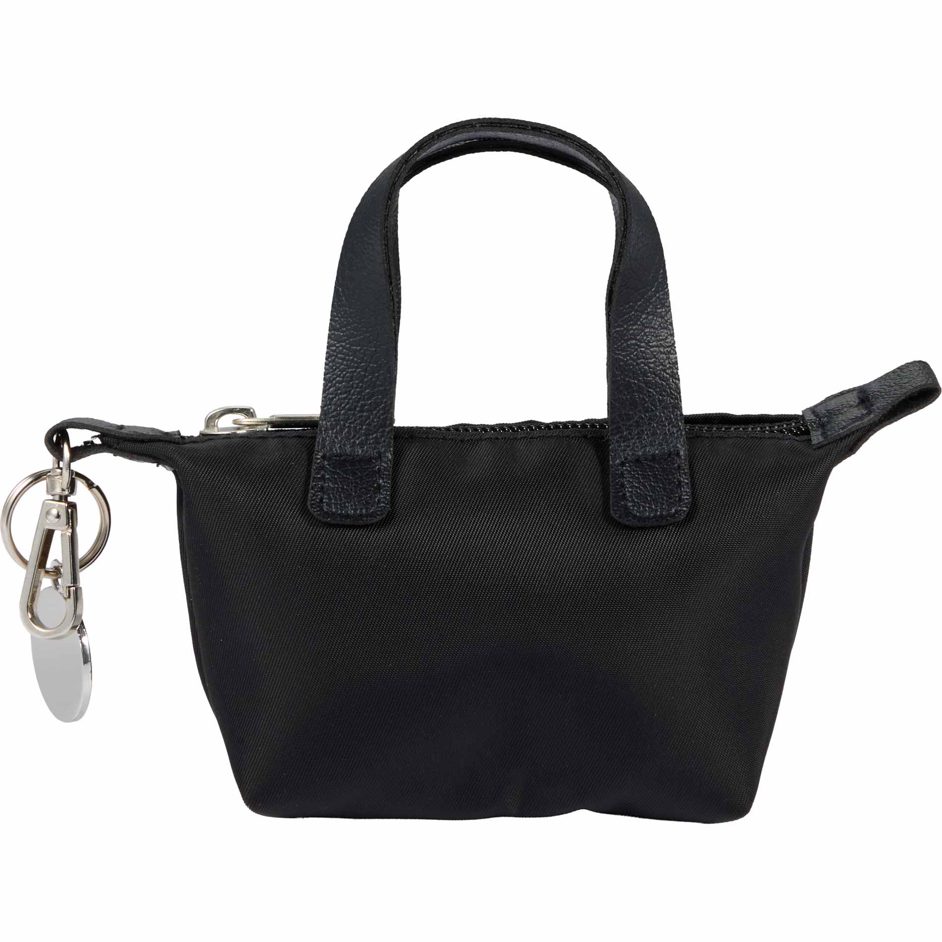 Front View of Black Mini Fontaine Tote Charm plain