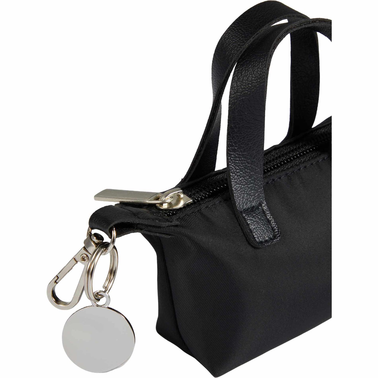 Front View of Black Mini Fontaine Tote Charm plain