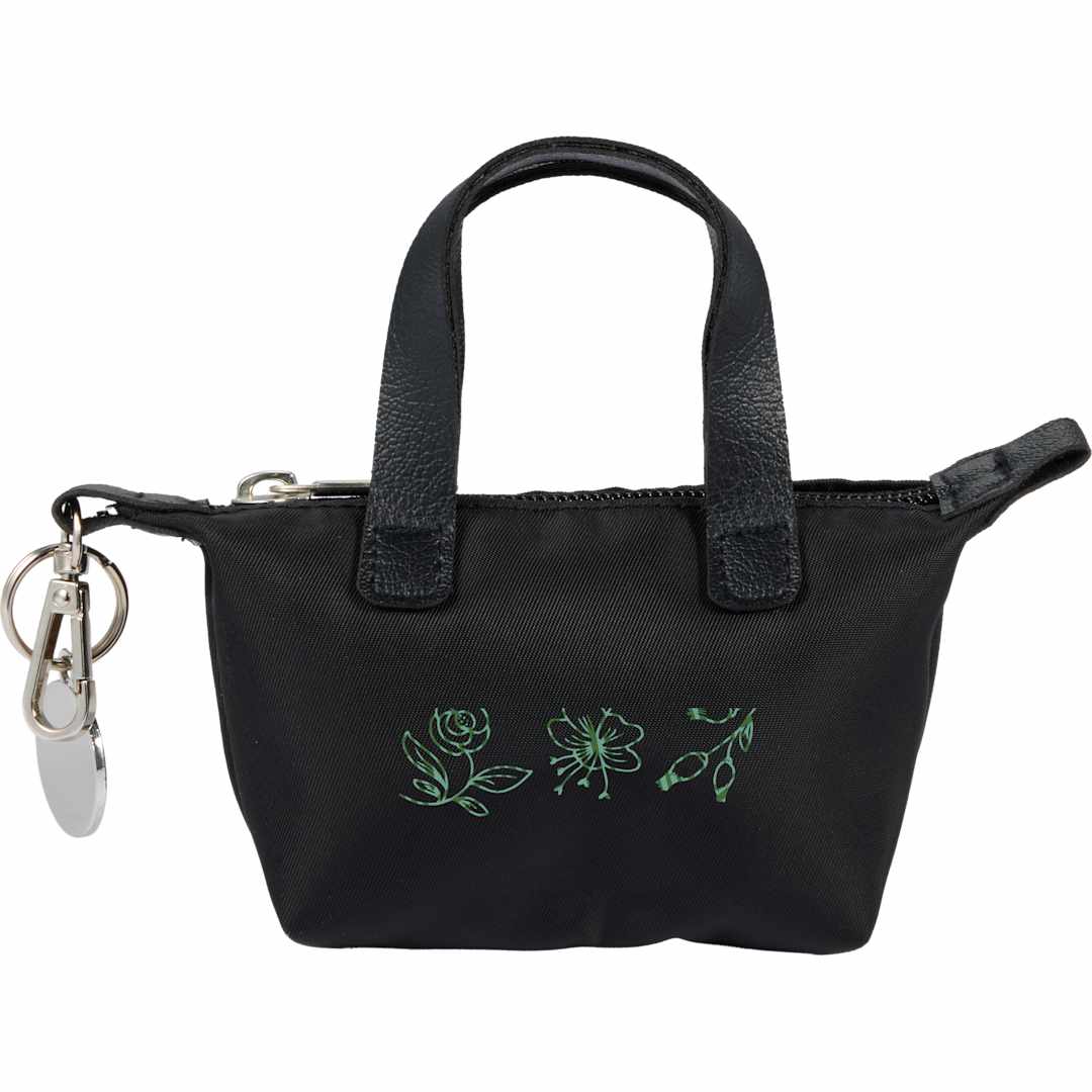 Front View of Black Mini Fontaine Tote Charm