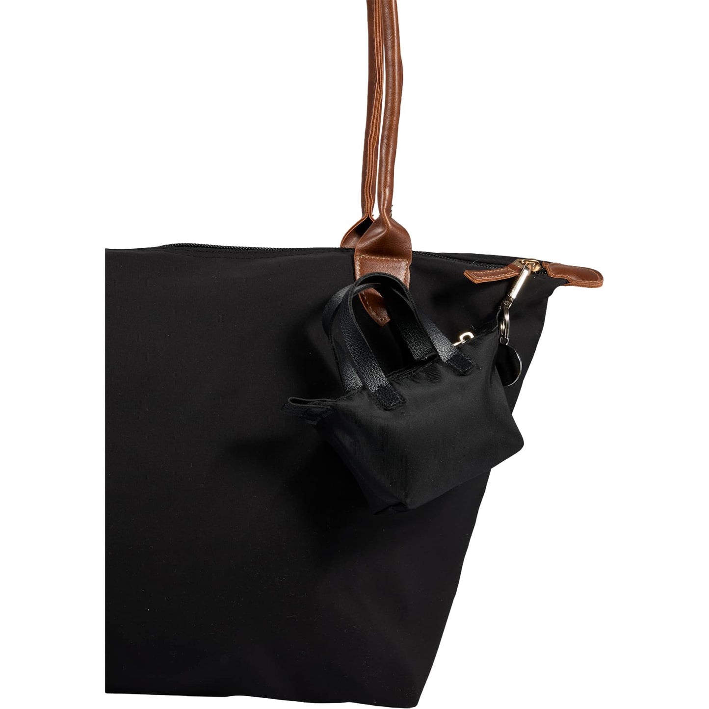 Front View of Black Mini Fontaine Tote Charm