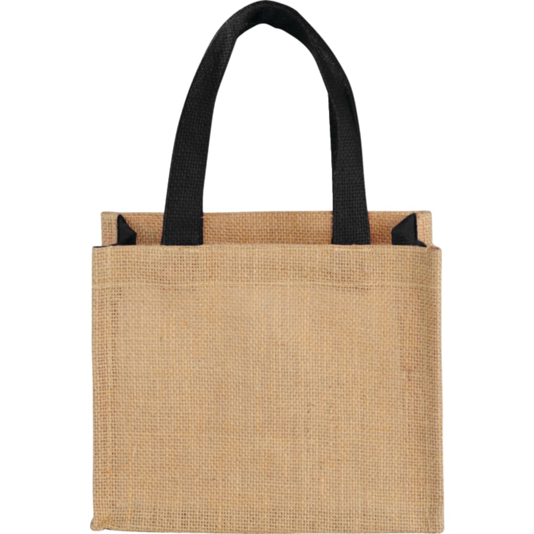 Front View of Black Mini Jute Gift Tote plain