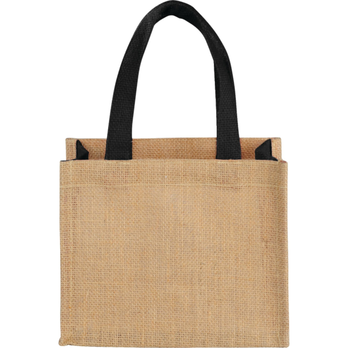 Front View of Black Mini Jute Gift Tote plain