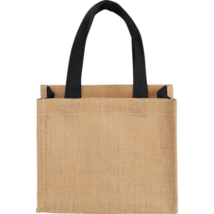 Front View of Black Mini Jute Gift Tote plain