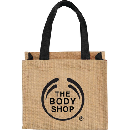 Front View of Black Mini Jute Gift Tote