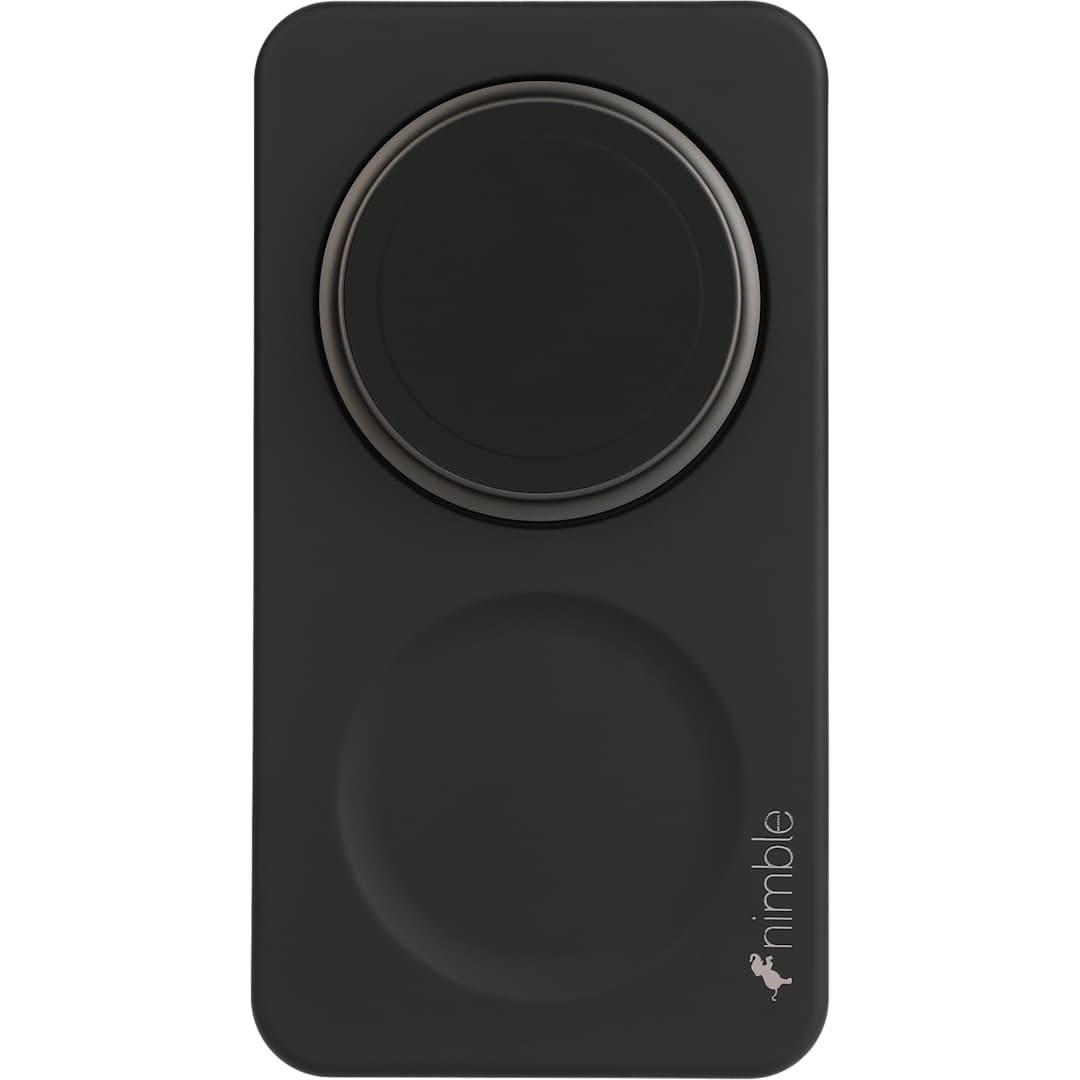 Front View of Black Nimble Podium 2-in-1 Wireless Charging Stand plain