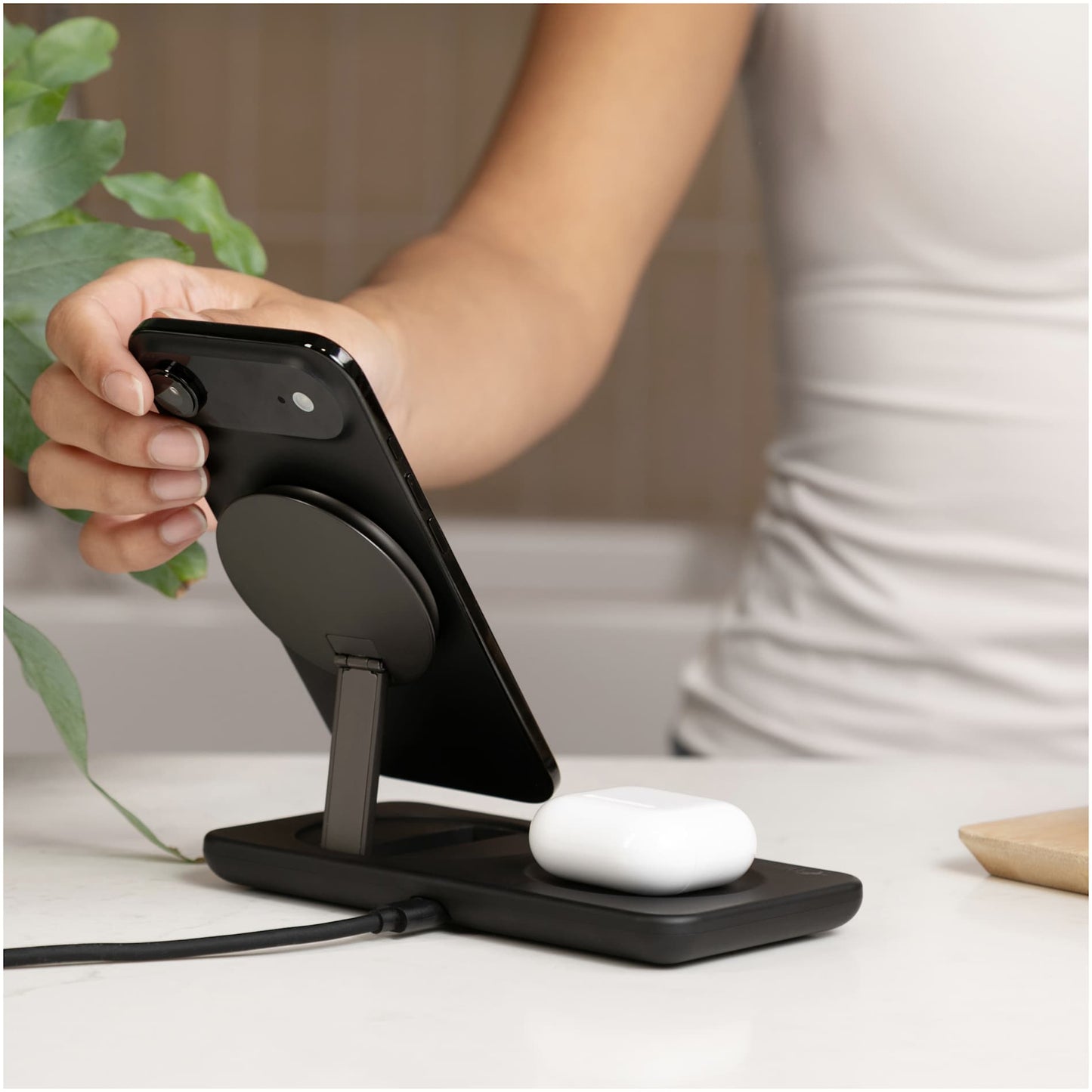 Front View of Black Nimble Podium 2-in-1 Wireless Charging Stand