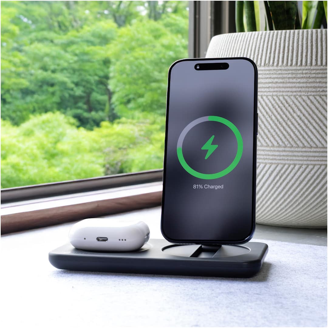 Front View of Black Nimble Podium 2-in-1 Wireless Charging Stand