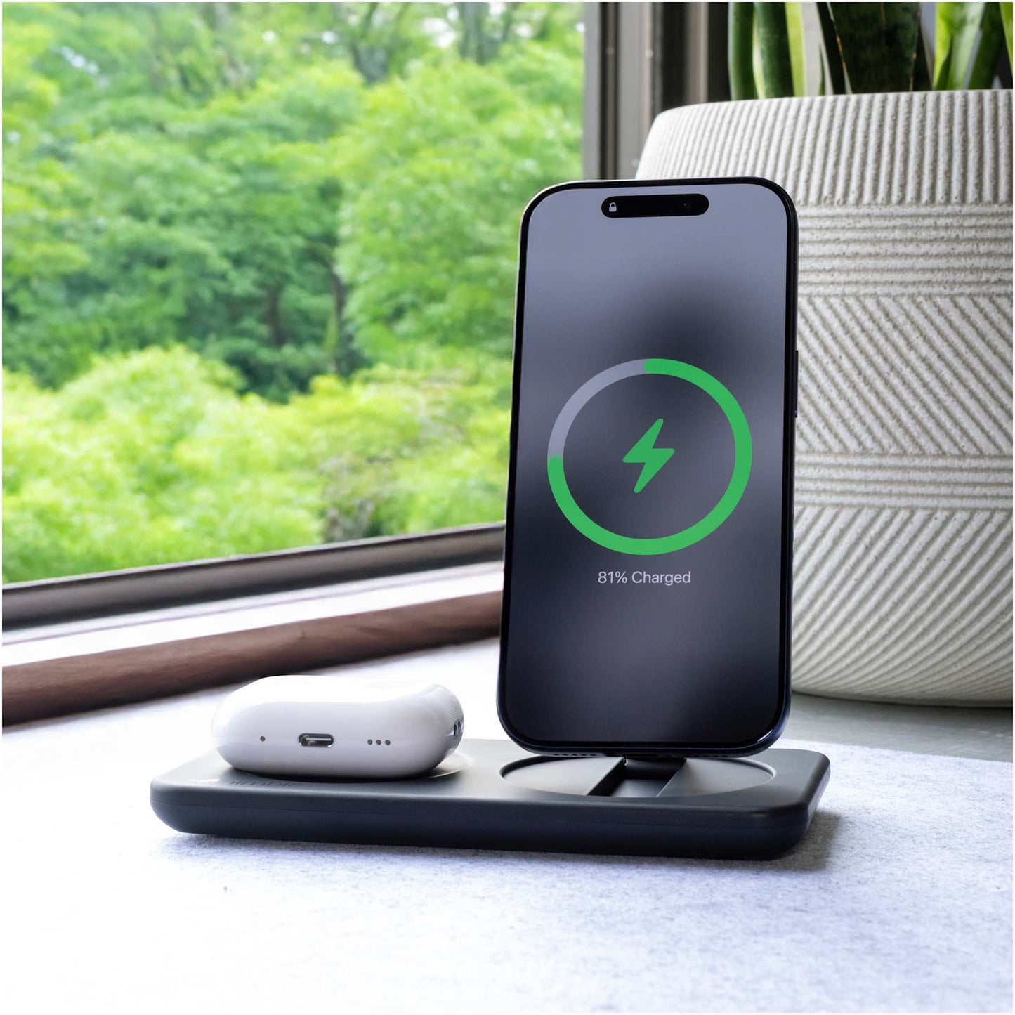 Front View of Black Nimble Podium 2-in-1 Wireless Charging Stand