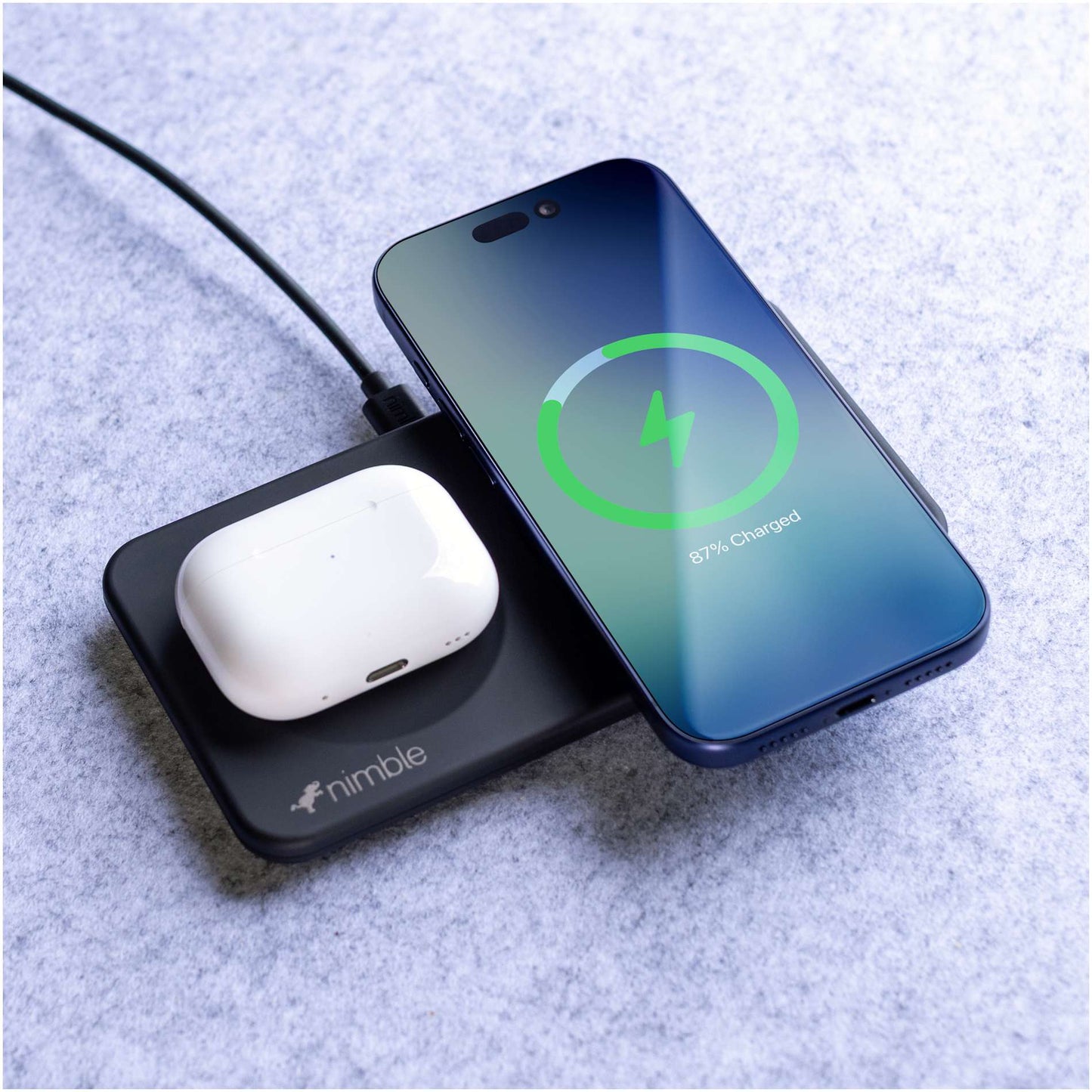 Front View of Black Nimble Podium 2-in-1 Wireless Charging Stand