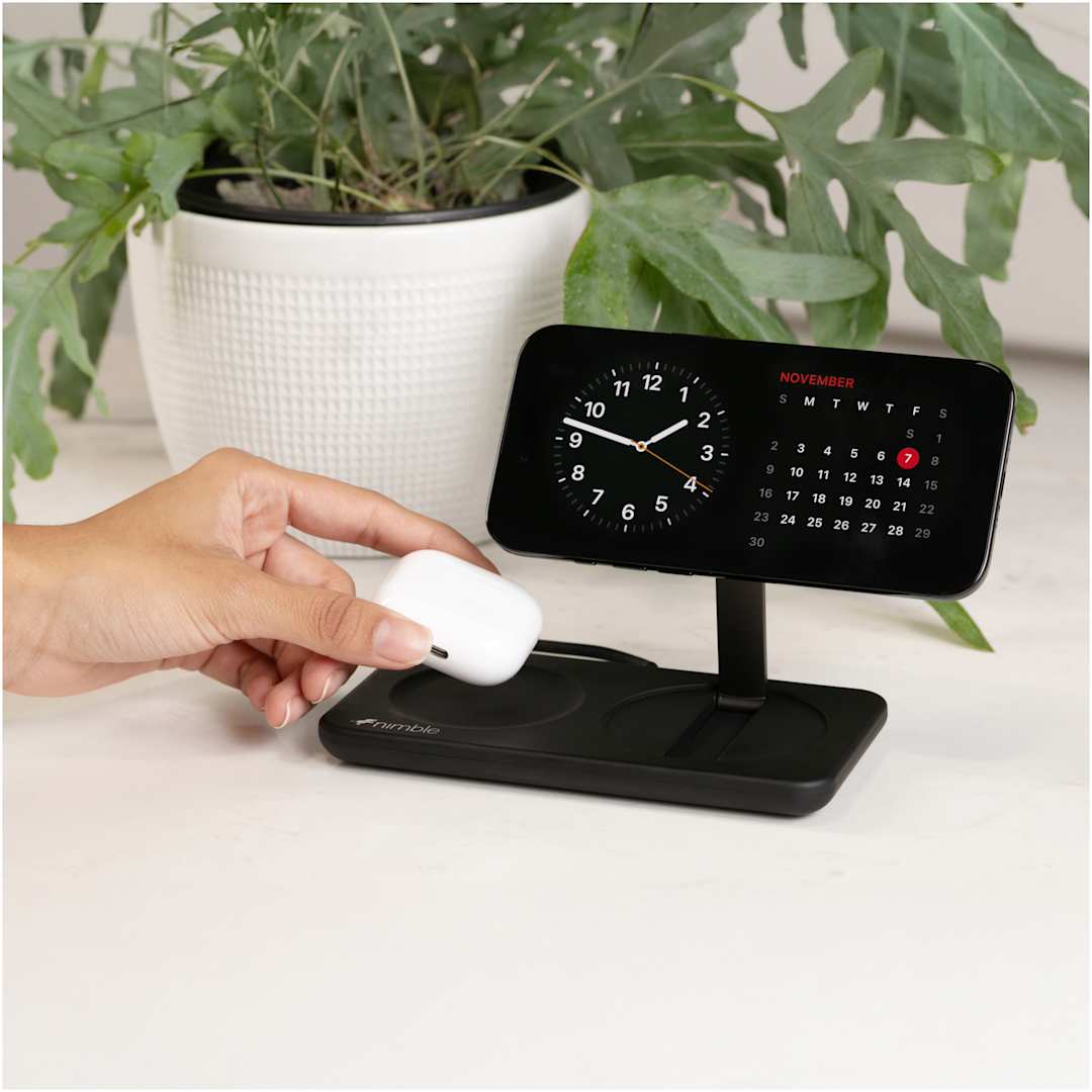 Front View of Black Nimble Podium 2-in-1 Wireless Charging Stand