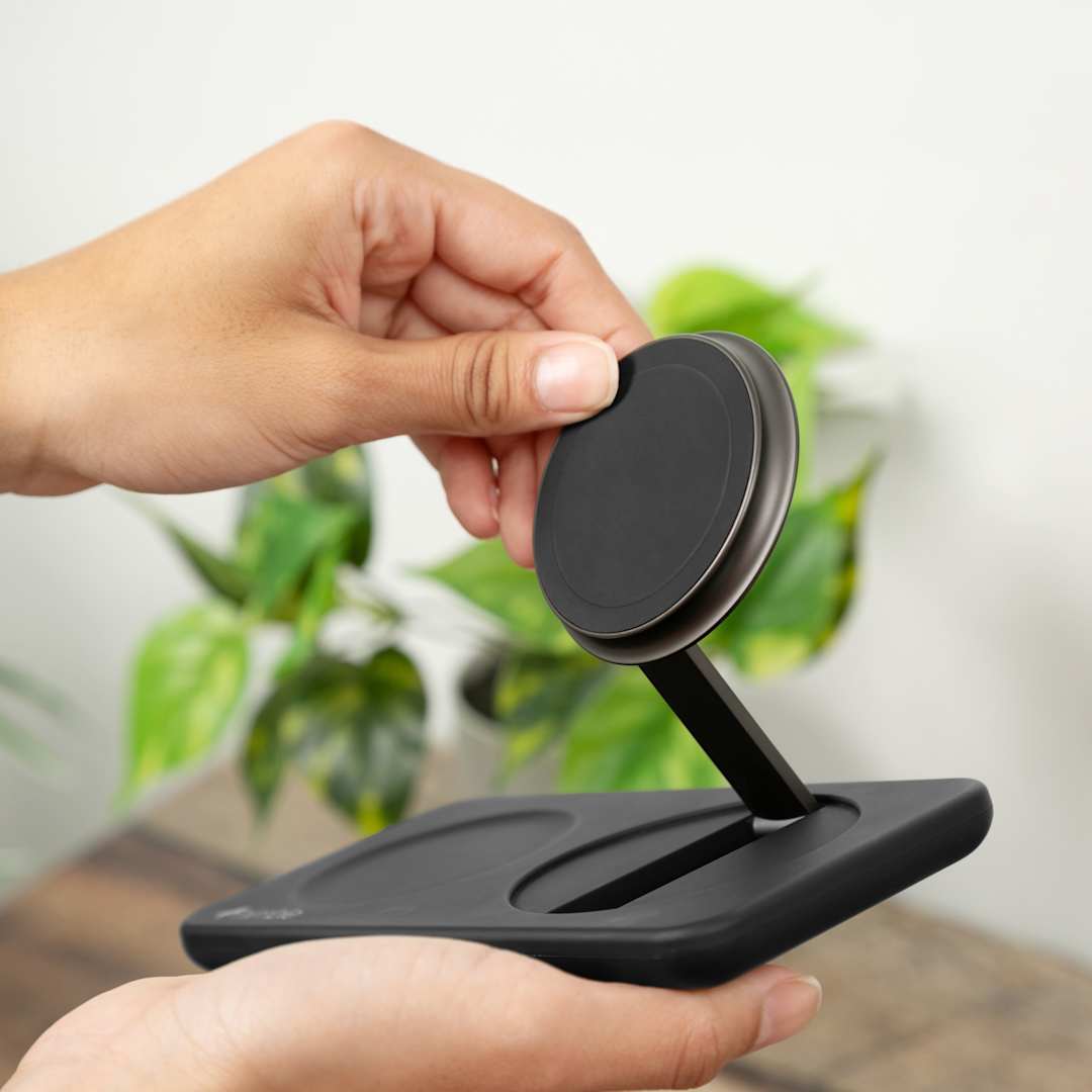 Front View of Black Nimble Podium 2-in-1 Wireless Charging Stand