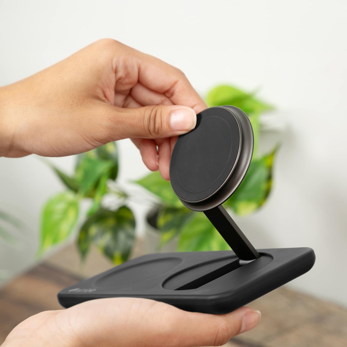 Front View of Black Nimble Podium 2-in-1 Wireless Charging Stand