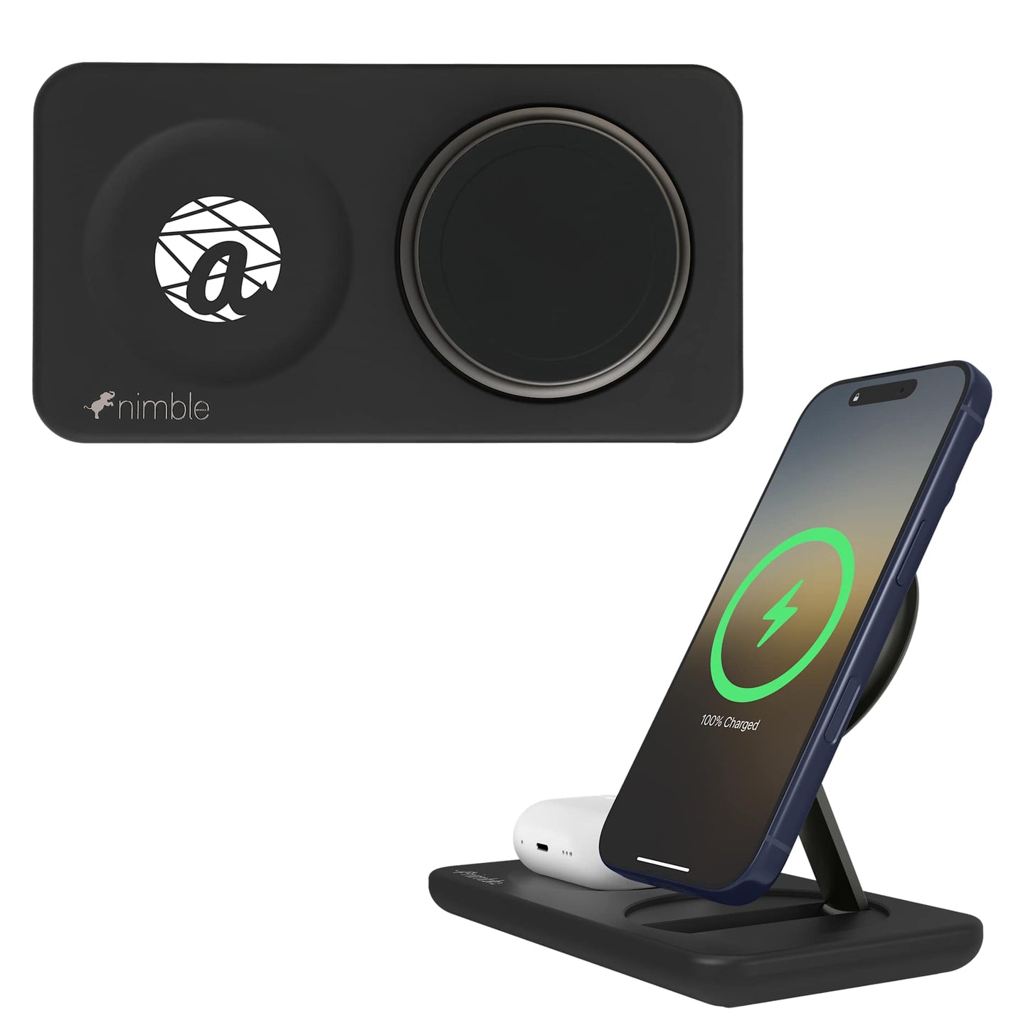 Front View of Black Nimble Podium 2-in-1 Wireless Charging Stand
