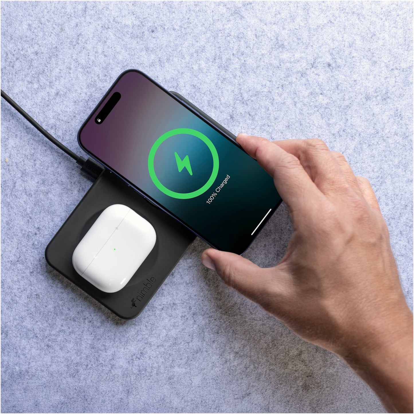 Front View of Black Nimble Podium 2-in-1 Wireless Charging Stand