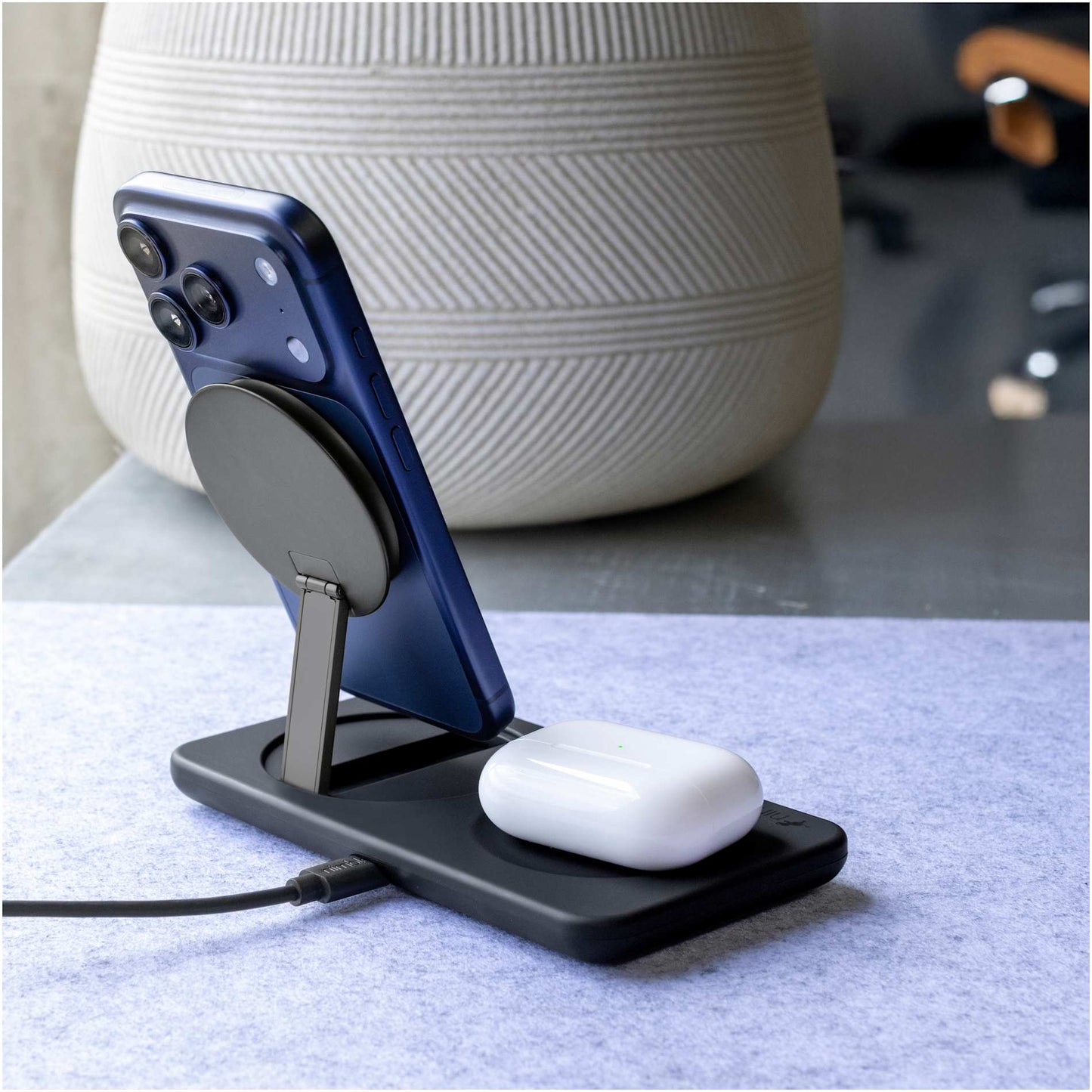 Front View of Black Nimble Podium 2-in-1 Wireless Charging Stand
