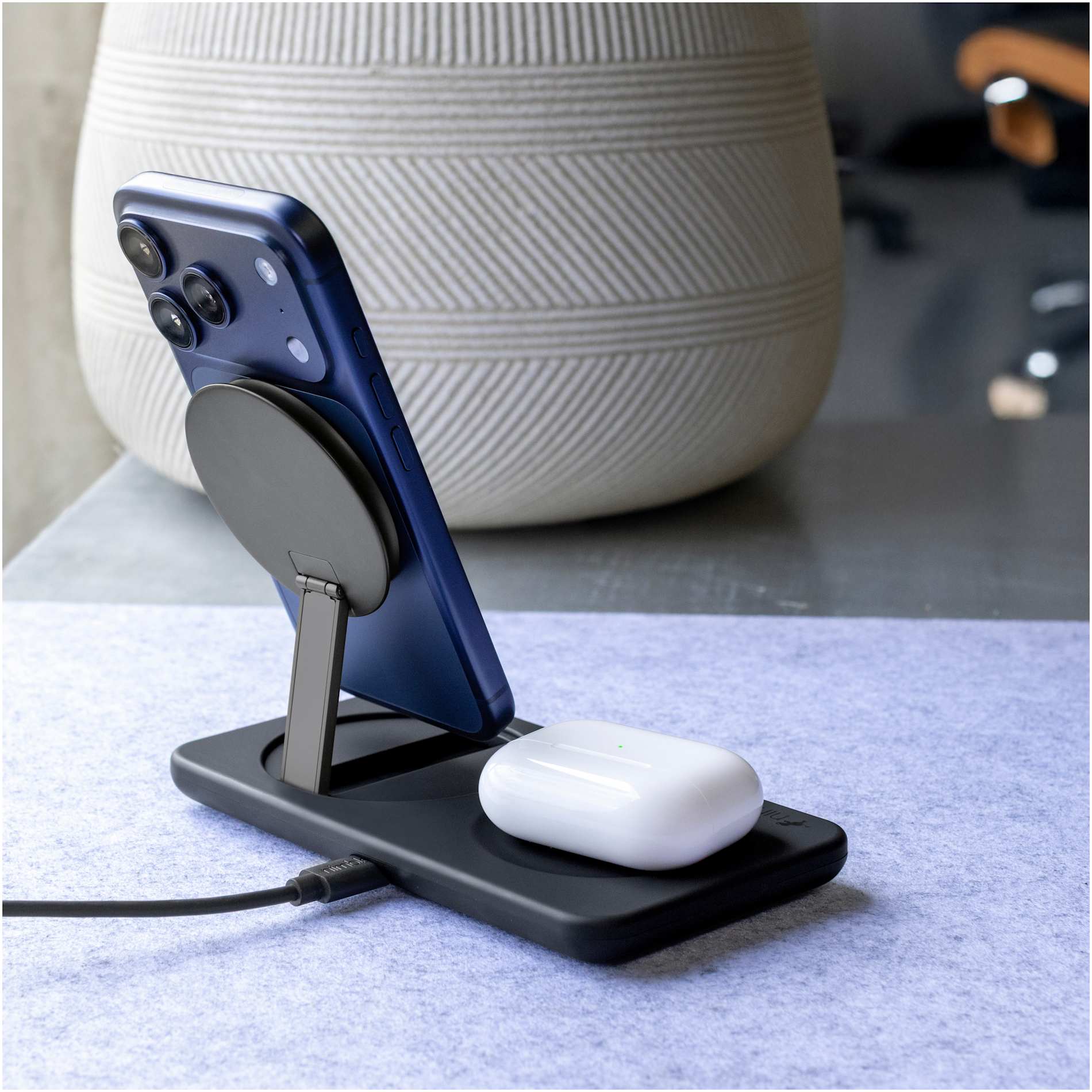 Front View of Black Nimble Podium 2-in-1 Wireless Charging Stand