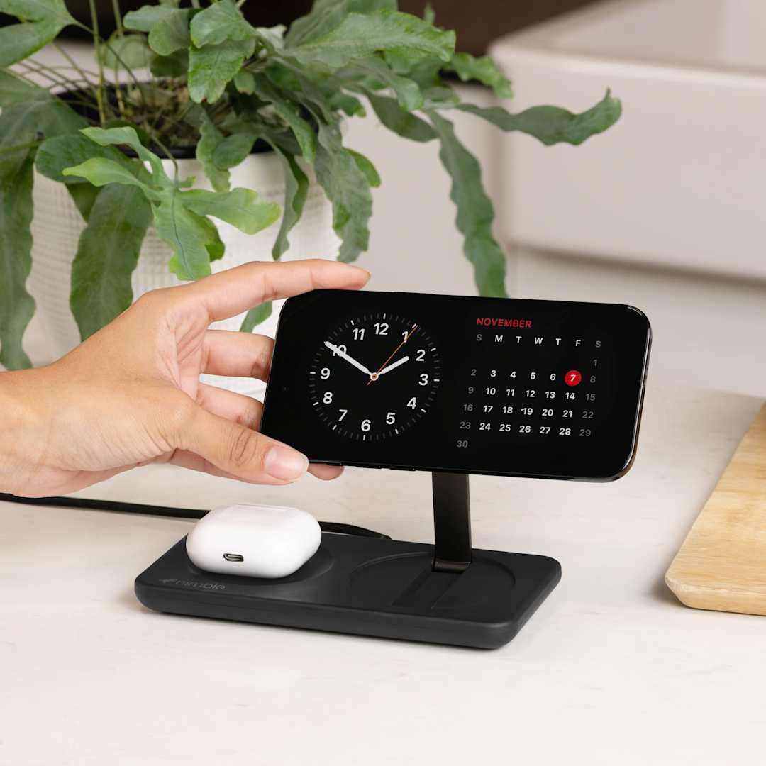 Front View of Black Nimble Podium 2-in-1 Wireless Charging Stand