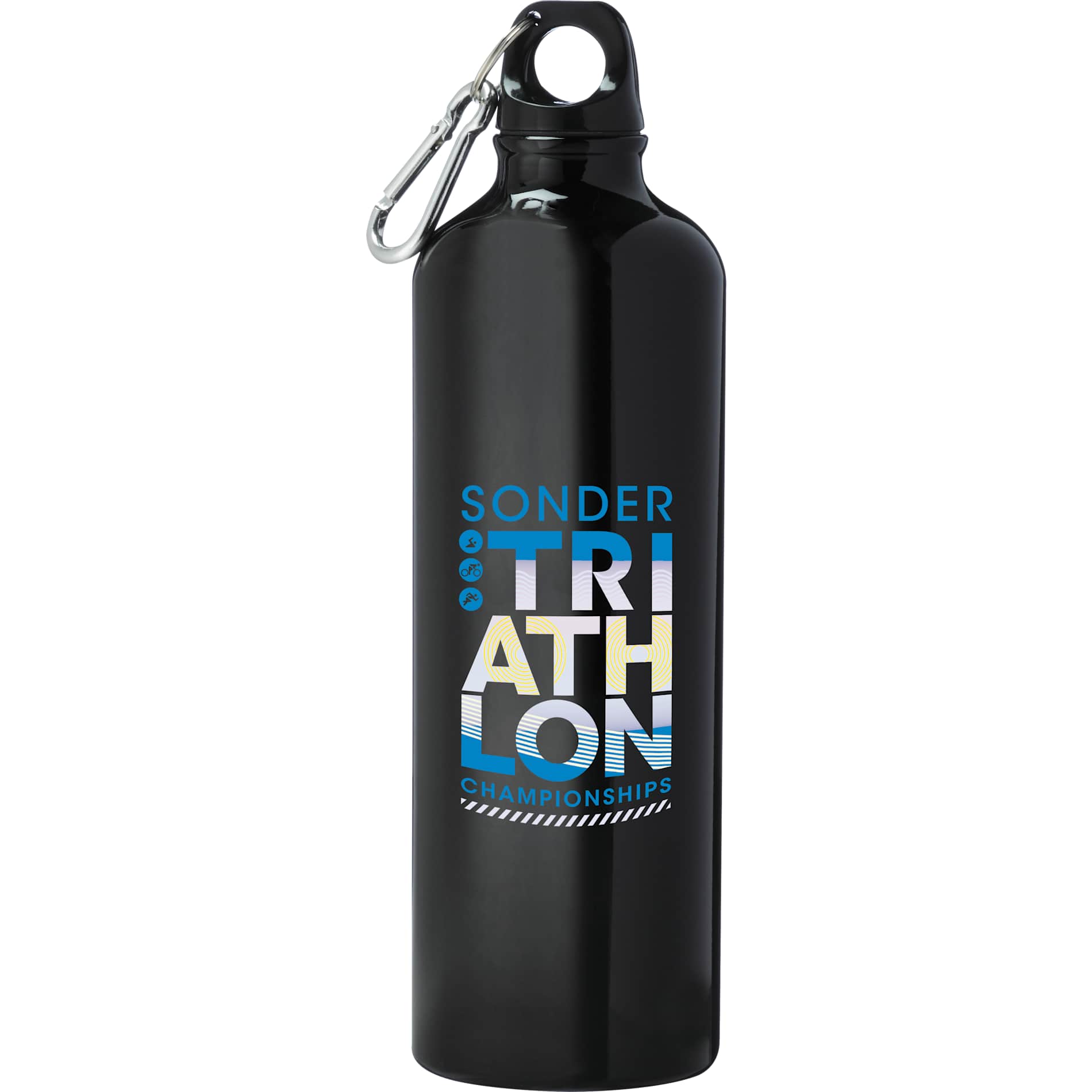 Front View of Black Pacific 26oz Aluminum Sports Bottle