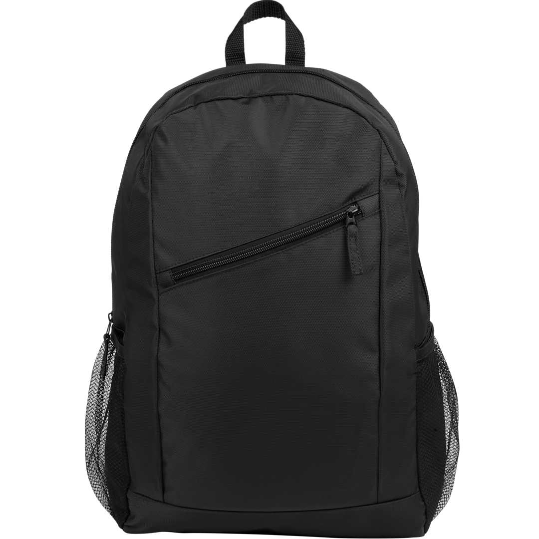 Front View of Black Packable Recycled Backpack plain