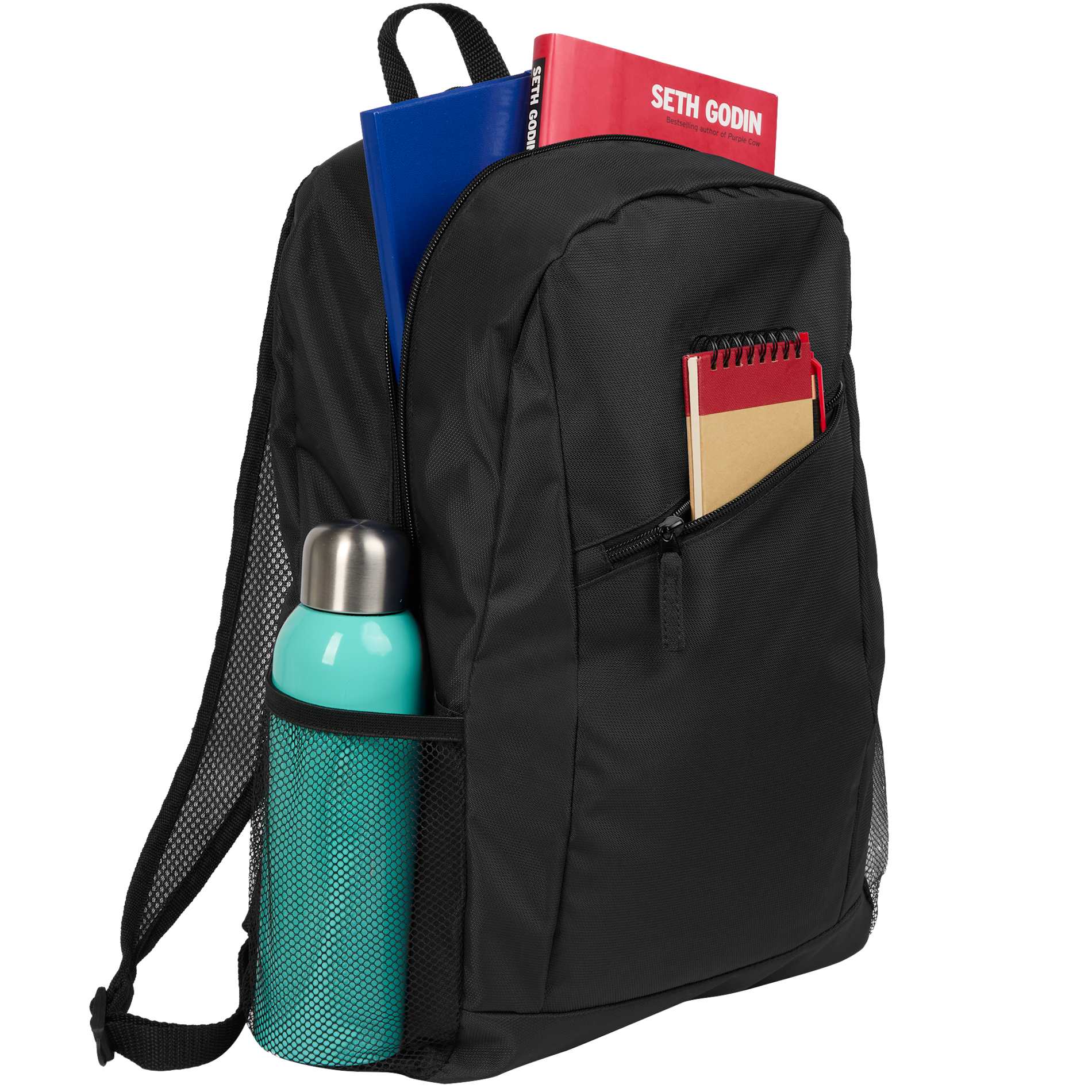 Front View of Black Packable Recycled Backpack plain