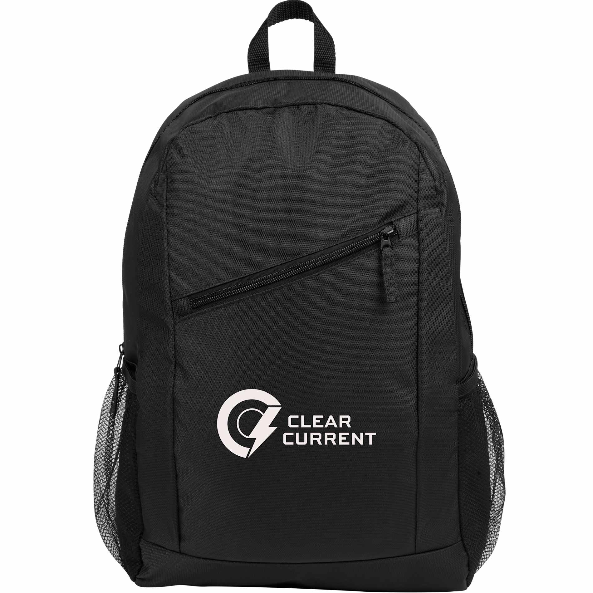 Front View of Black Packable Recycled Backpack