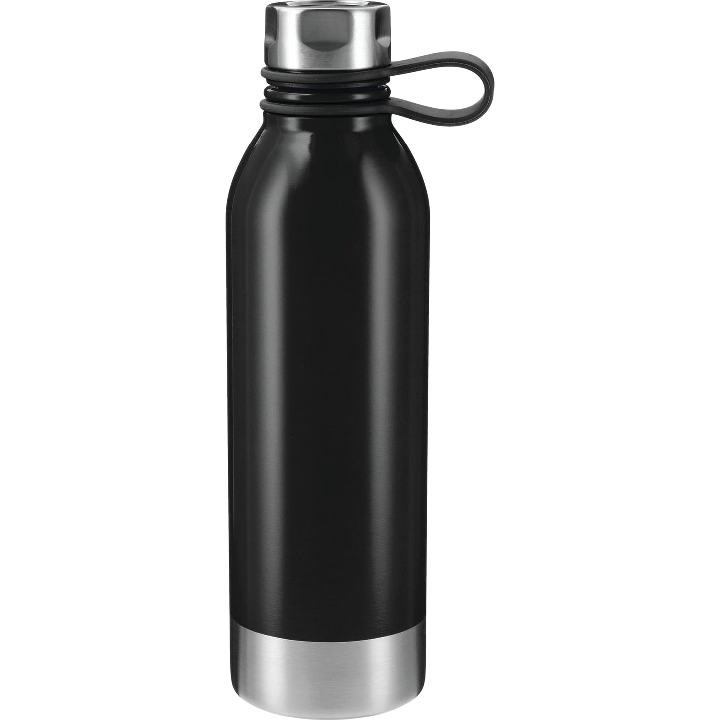Front View of Black Perth 25oz Stainless Sports Bottle plain