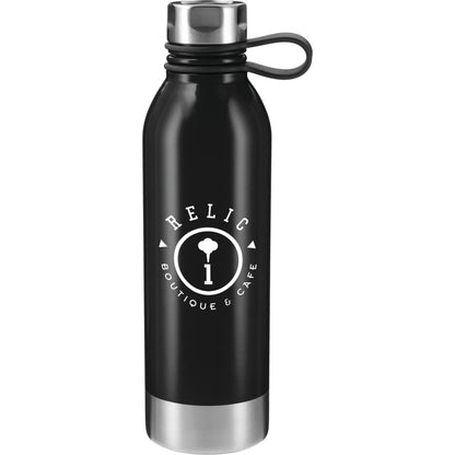 Front View of Black Perth 25oz Stainless Sports Bottle