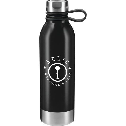 Front View of Black Perth 25oz Stainless Sports Bottle