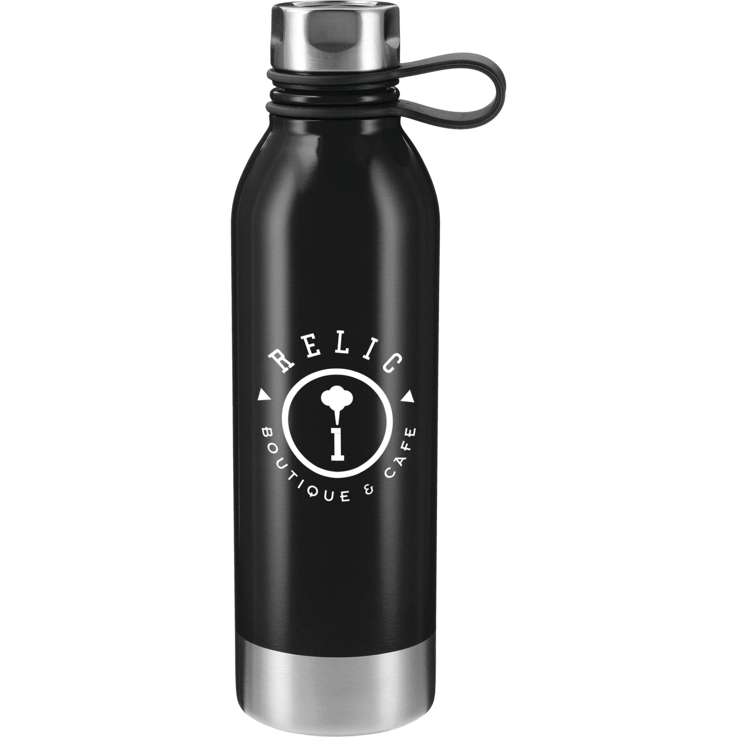Front View of Black Perth 25oz Stainless Sports Bottle
