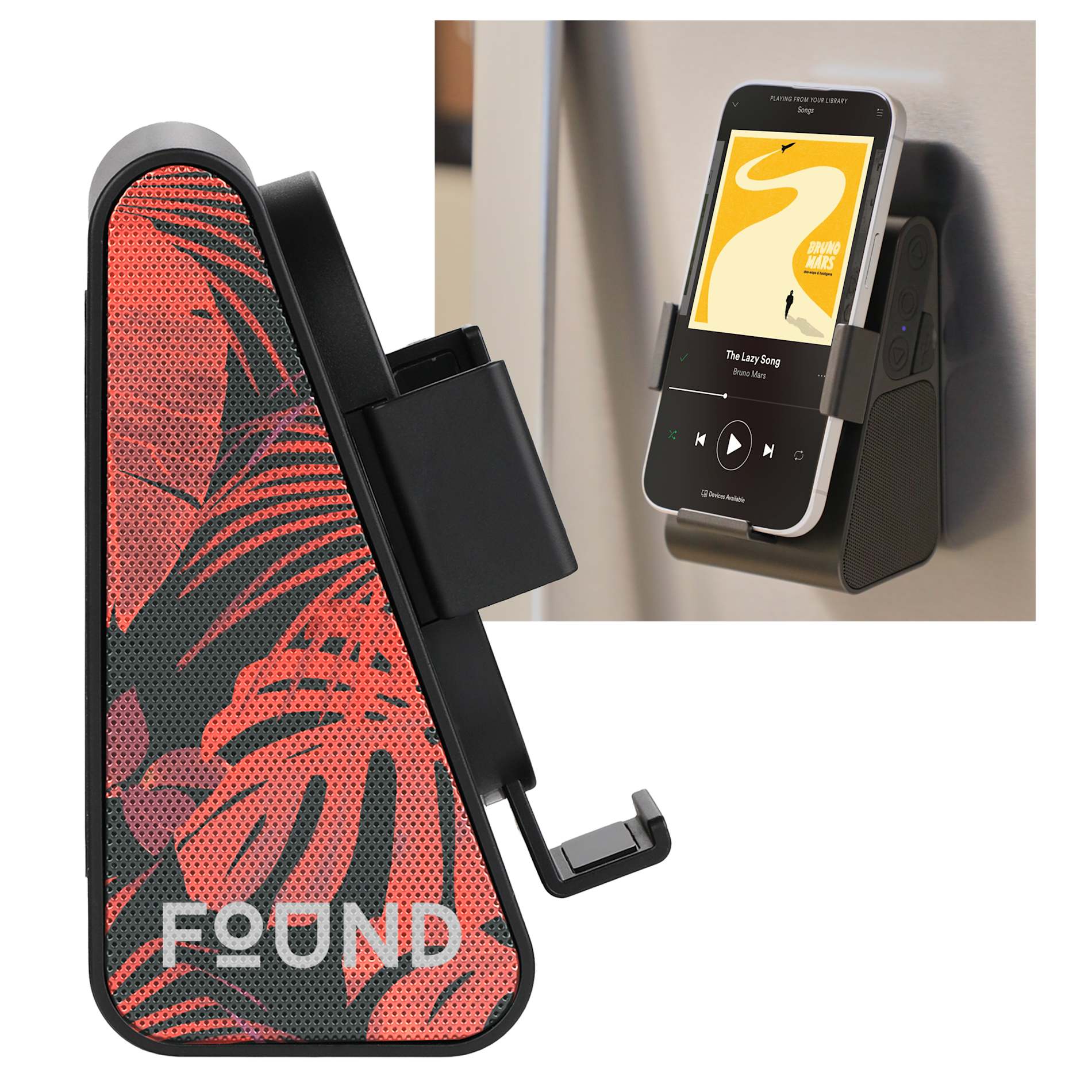 Front View of Black Phone Grip Outdoor Magnetic Bluetooth Speaker